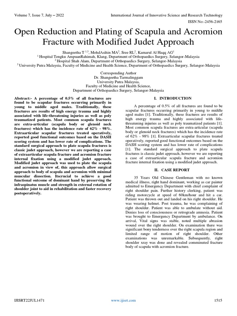 Open Reduction and Plating of Scapula and Acromion Fracture With