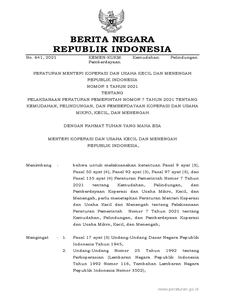 Permenkop Dan UKM Nomor 3 Tahun 2021 | PDF