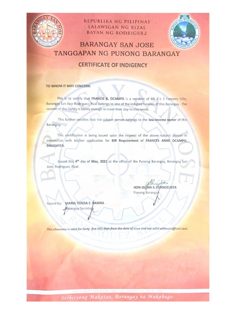Ocampo certificate of indigency full pdf