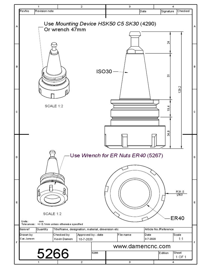 ISO30_ER40_Toolholder_+_Pullstud_2D_Dimensions PDF Mechanical