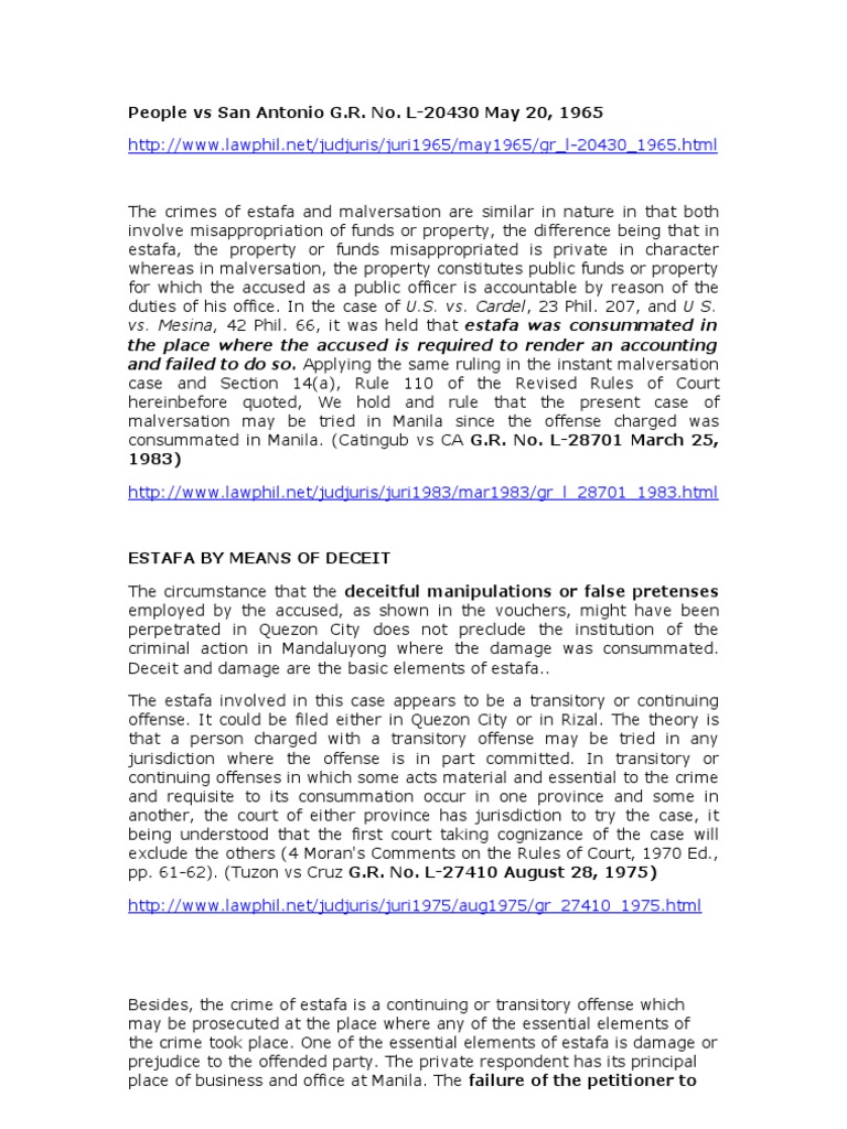 Estafa: Transitory vs Continuing Crime | PDF | Fraud | Crime & Violence