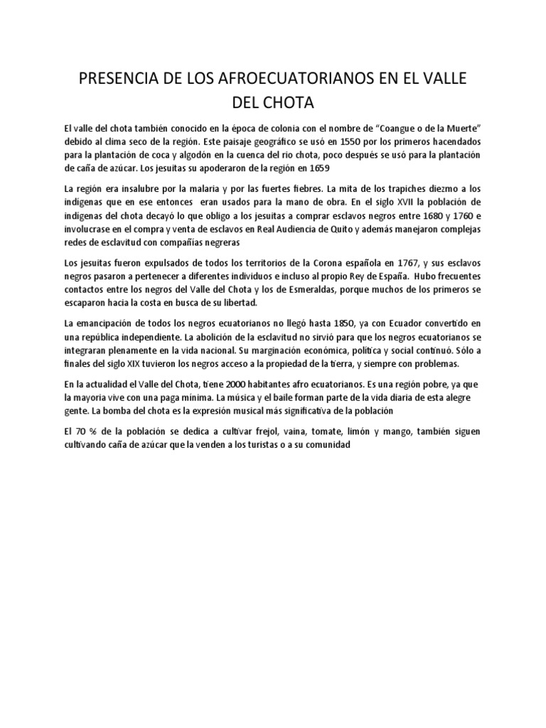 Presencia de Los Afroecuatorianos en El Valle Del Chota. | PDF