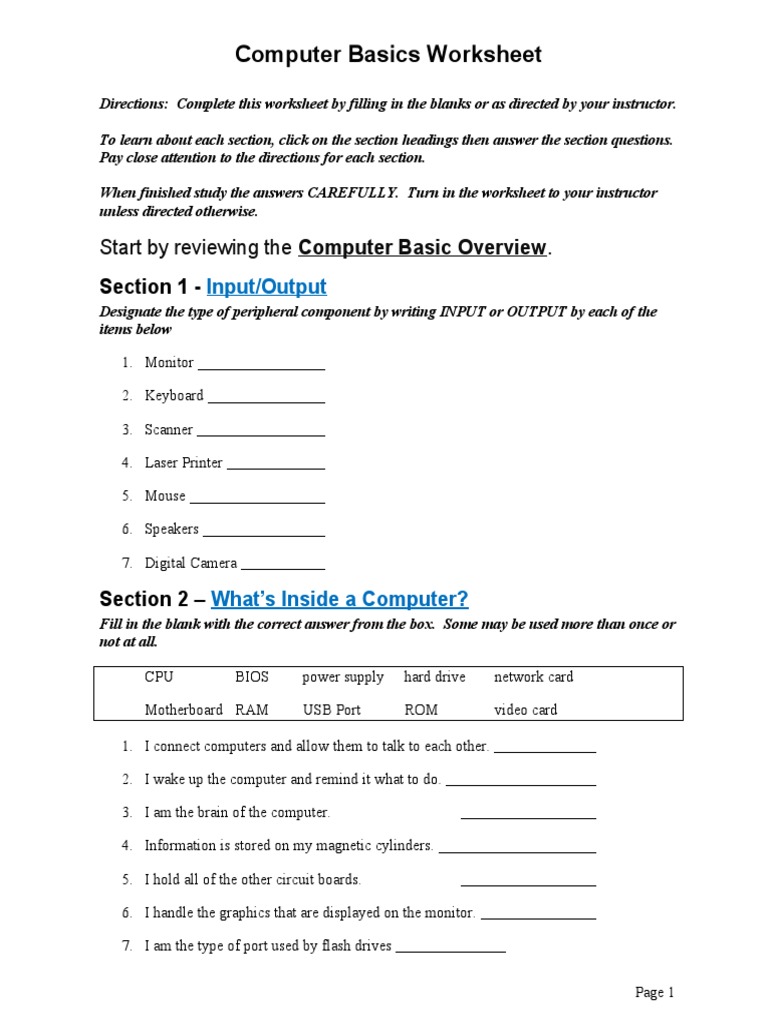 Computer-Basics-Worksheet | PDF | Window (Computing) | Computer Data ...