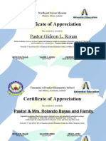 Certificate of Appreciation: Pastor Gideon L. Ronas