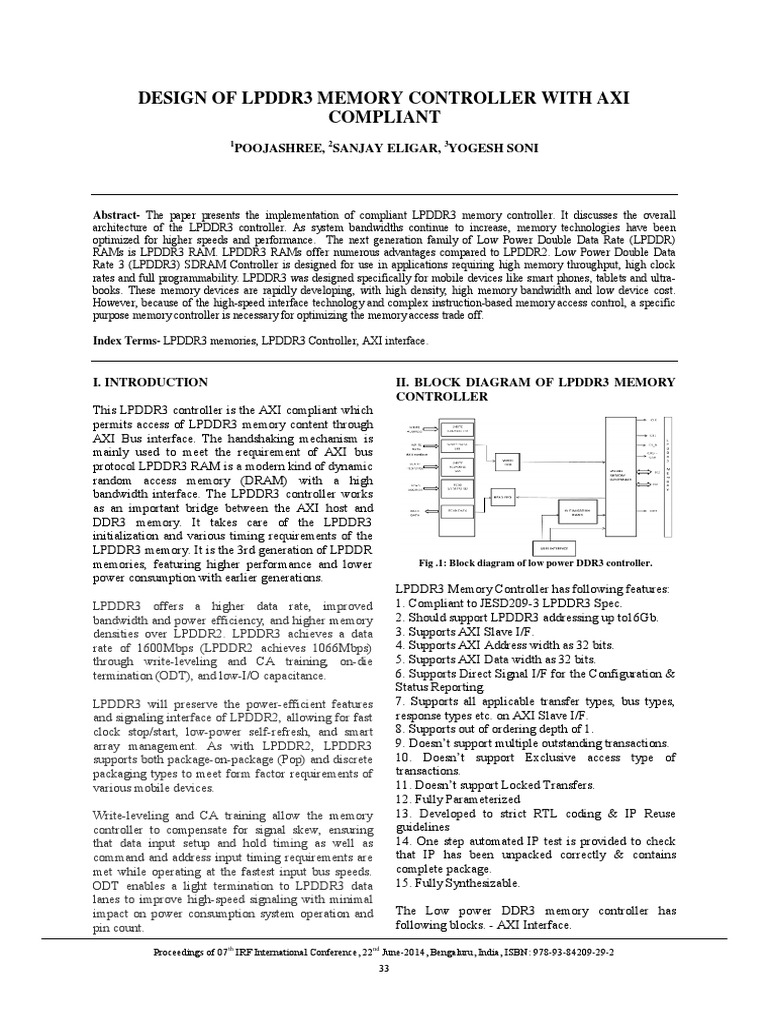 LPDDR3 Memory Controller Design with AXI | PDF | Random Access Memory ...