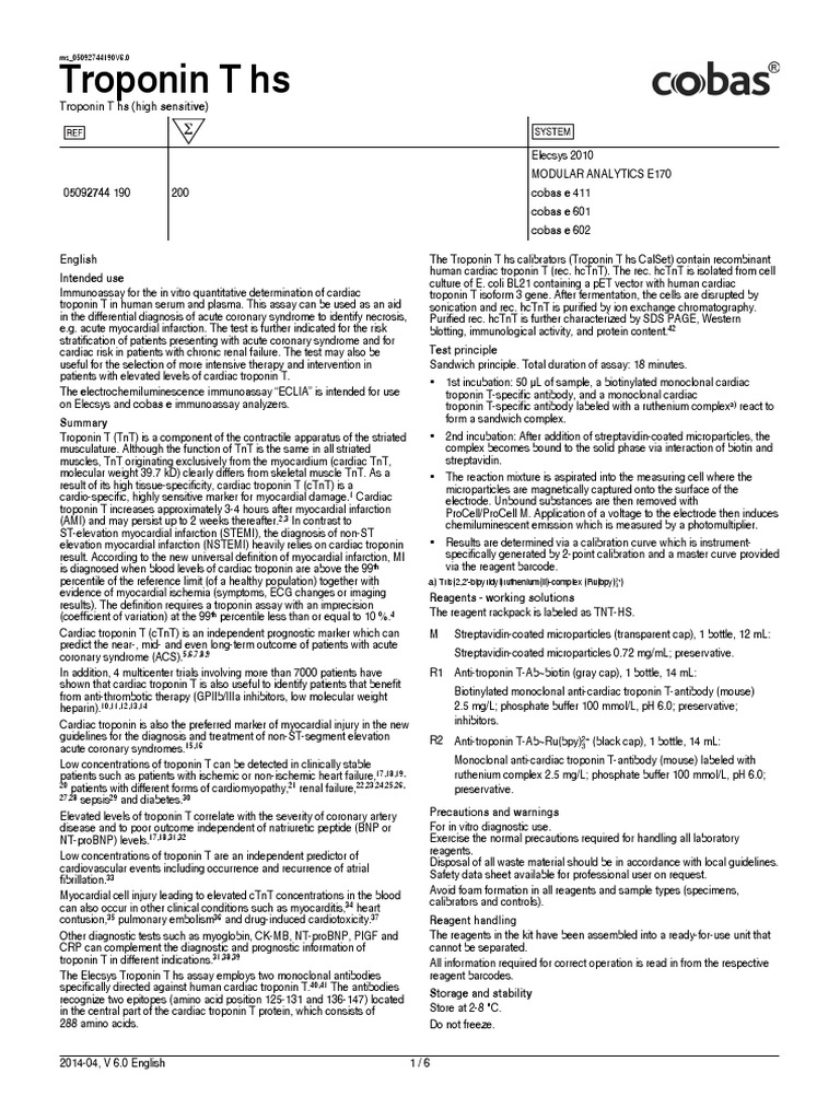 Troponin T Hs (High Sensitive) | Download Free PDF | Detection Limit ...