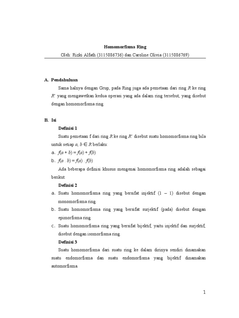 Contoh Soal Dan Penyelesaian Homomorfisma Ring