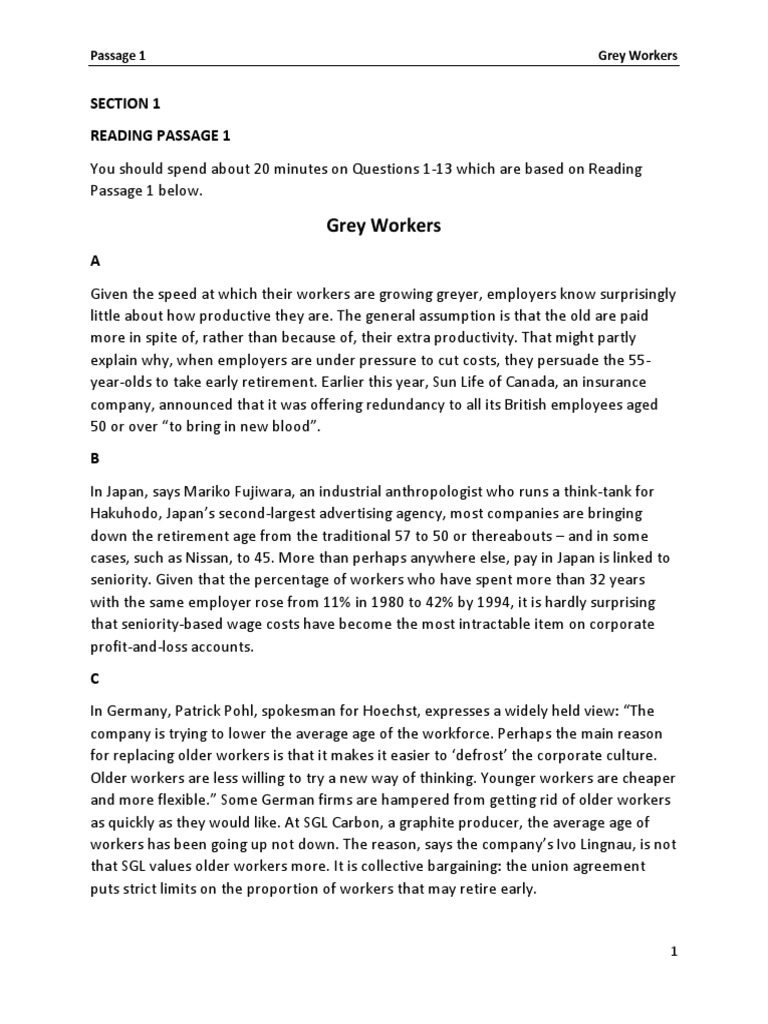 16 Passage 1 Grey Workers Q113 PDF Employment Salary
