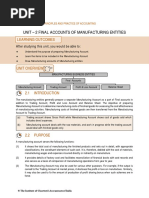 Unit - 2 Final Accounts of Manufacturing Entities: Learning Outcomes