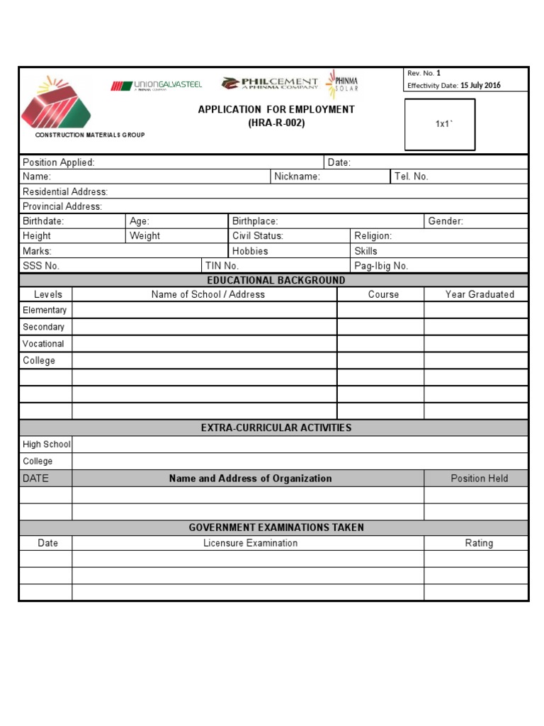 Construction Job Application Form | PDF