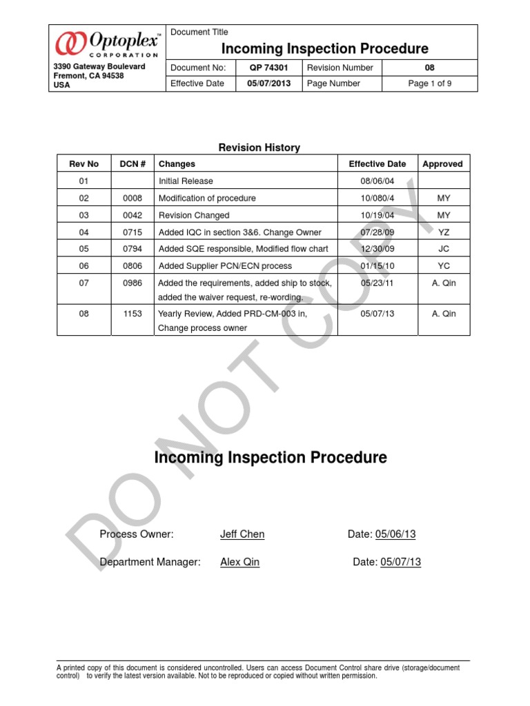 QP 74301 Rev 08 Inspection Procedure PDF Warehouse
