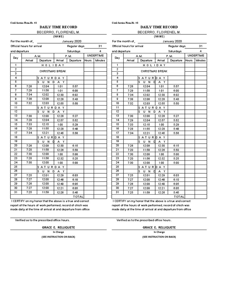 Dtr biometric format pdf