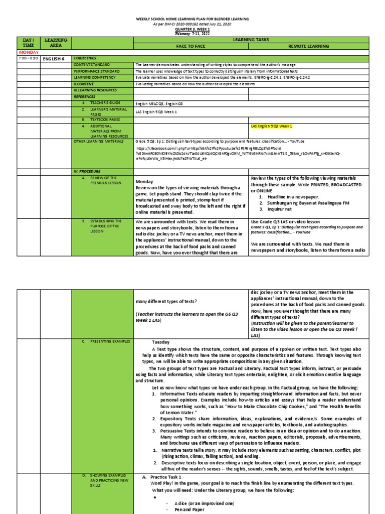 Learning Plan For Students Example