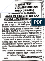 Punjab Stat. 'Grains Rocurement Corporation (Pungrain) : Notice Inviting Tender