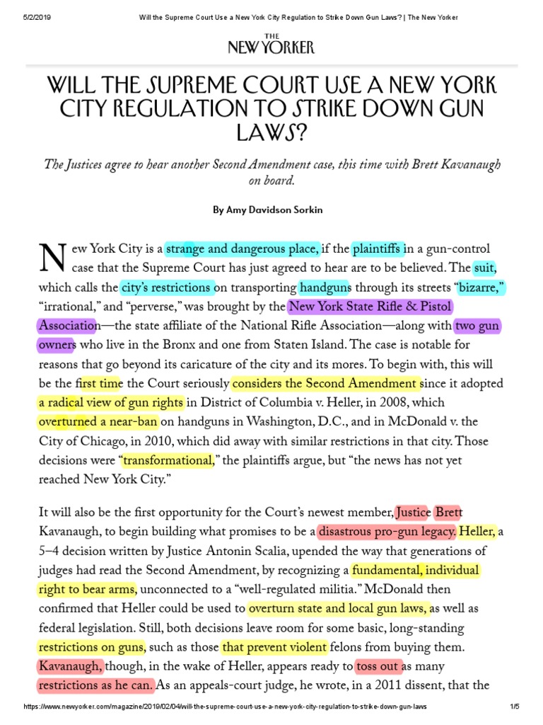 Will the supreme court use a new york city regulation to strike down