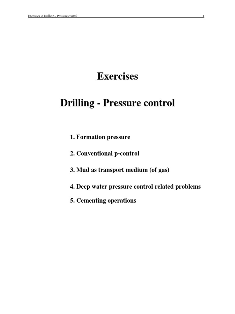 Drilling Pressure Control Exercises | PDF | Casing (Borehole) | Pressure