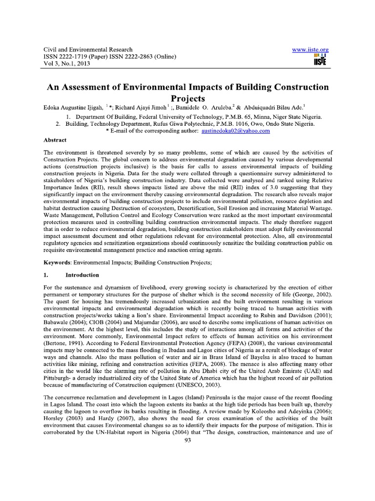 Environmental Impact of Building Construction | PDF