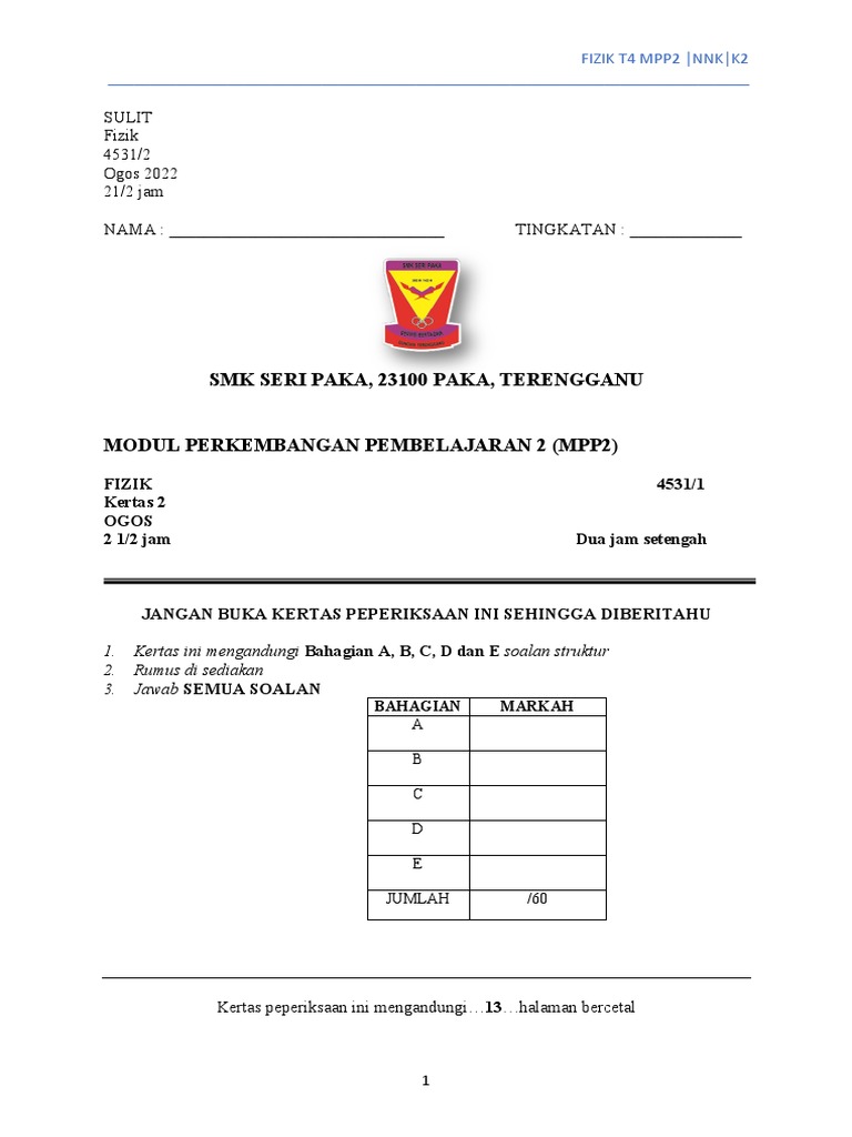 MPP 2 K2 2022 (Fizik) | PDF | Sains & Matematika