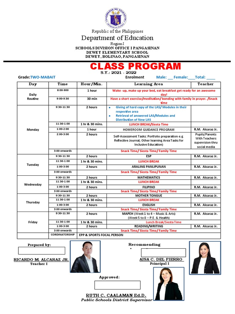 Class program and teachers program r alcaraz pdf