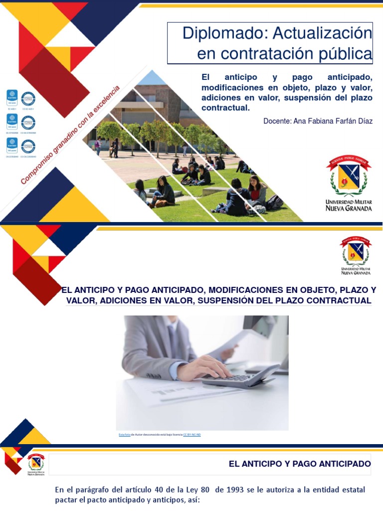 El Anticipo y Pago Anticipado, Modificaciones en Objeto, Plazo y Valor