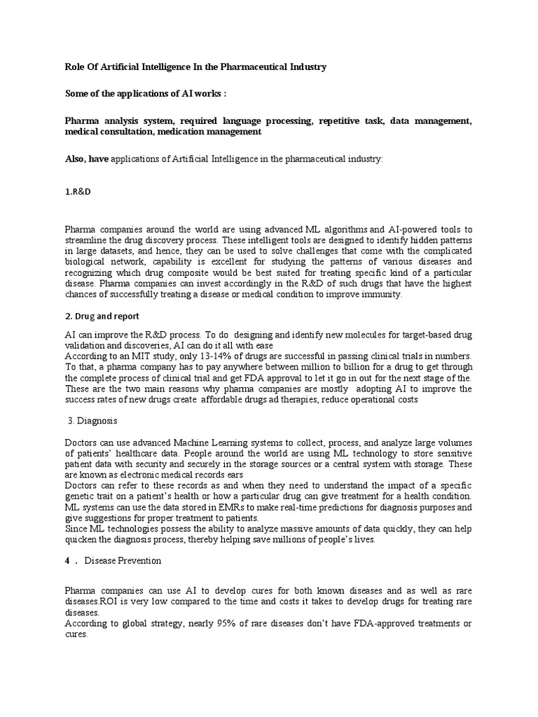 AI Applications in Pharma Industry | PDF | Artificial Intelligence ...