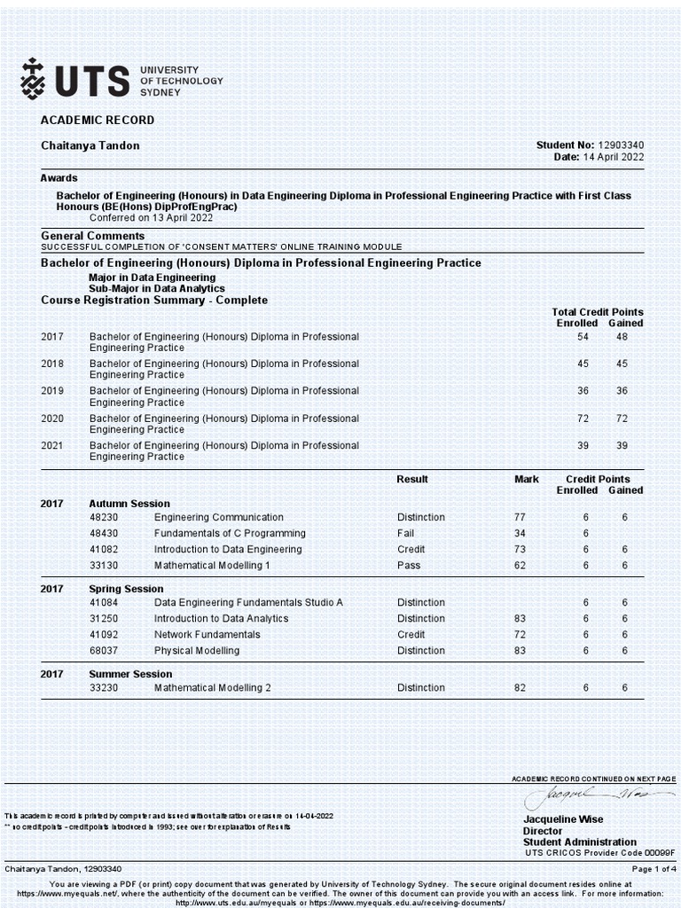 Final Transcript PDF Bachelor's Degree Academic Degree