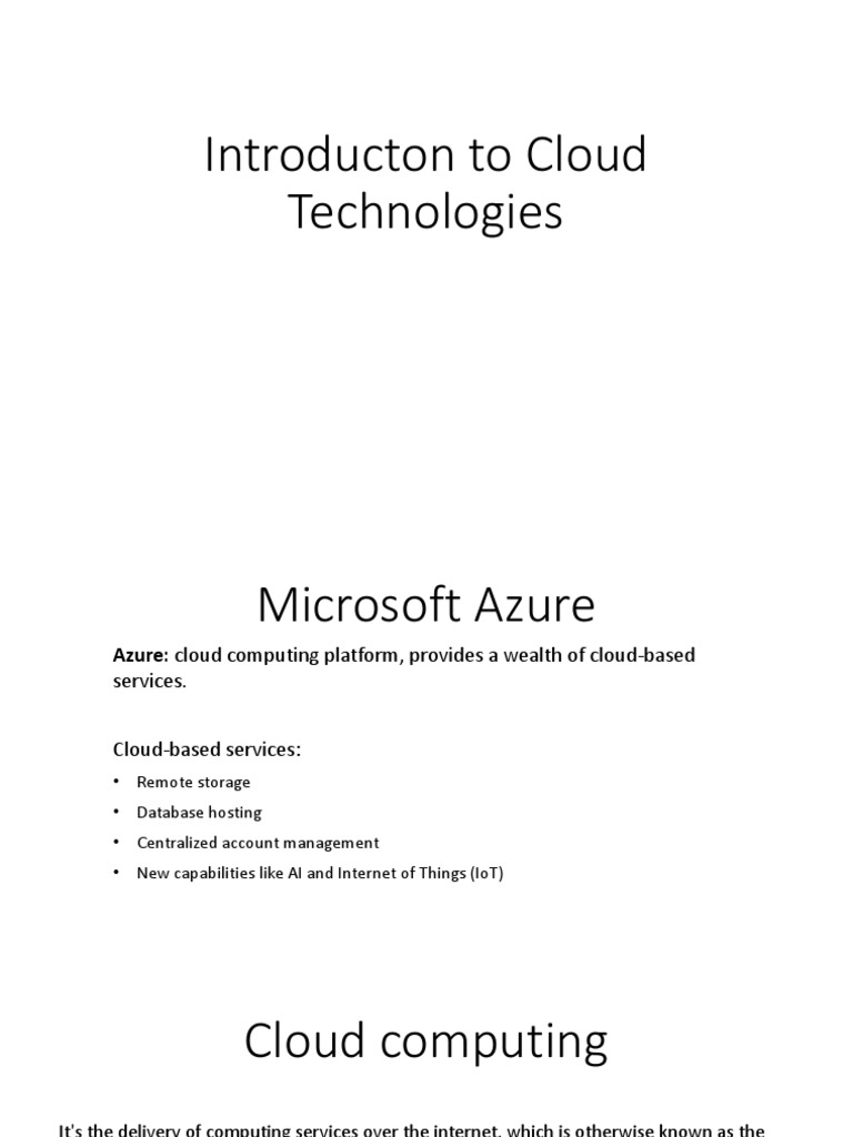 Introducton To Cloud Technologies | PDF | Cloud Computing | Microsoft Azure