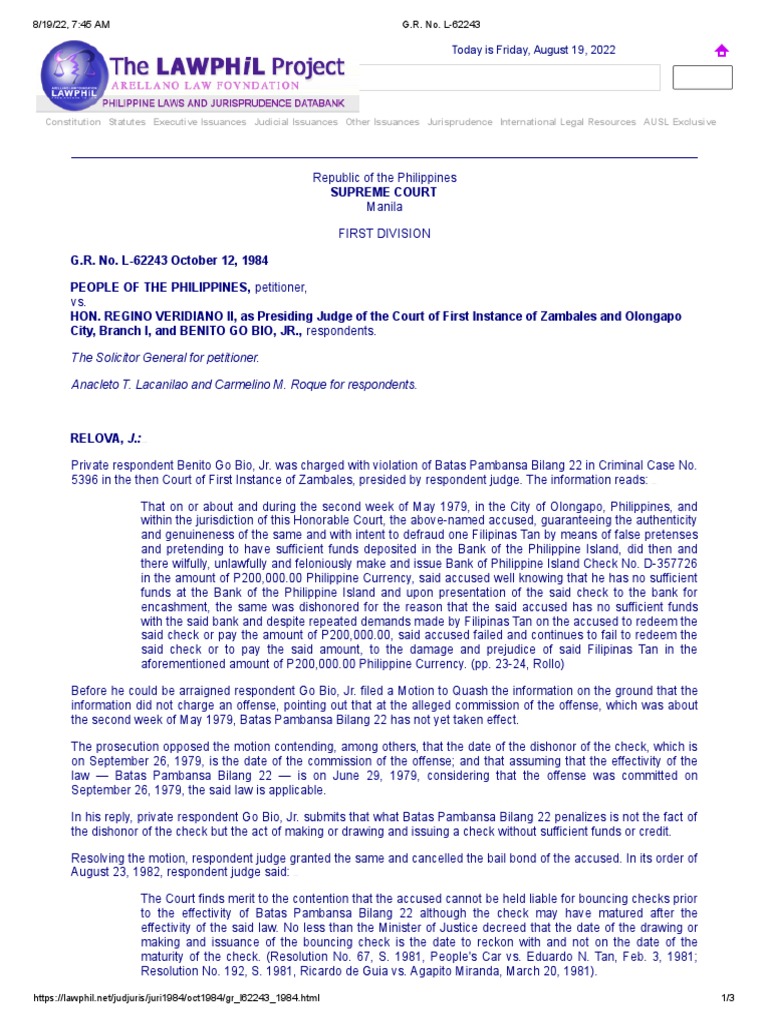 G.R. No. L-62243 | PDF | Public Law | Justice