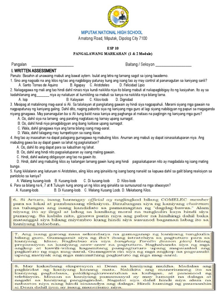 Esp 10 Assessment Mod 1&2 | PDF