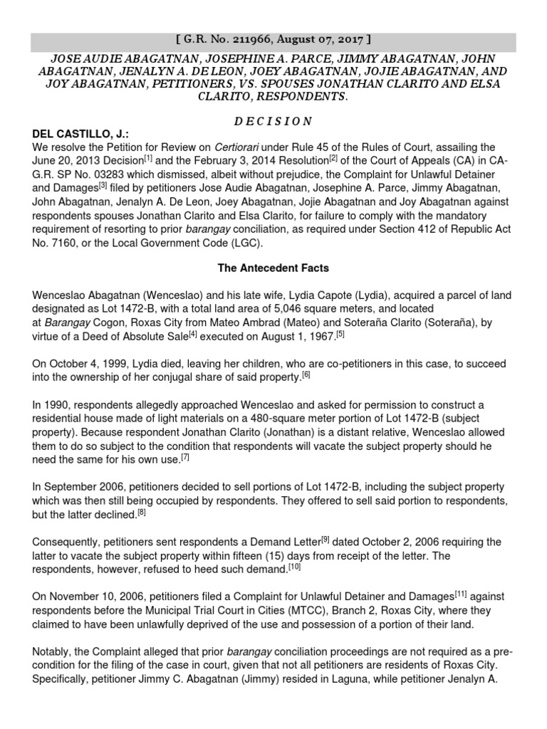 Dispute Over Ownership and Possession of Land Requires Prior Barangay