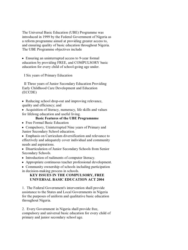 The Universal Basic Education | PDF | Preschool | Kindergarten