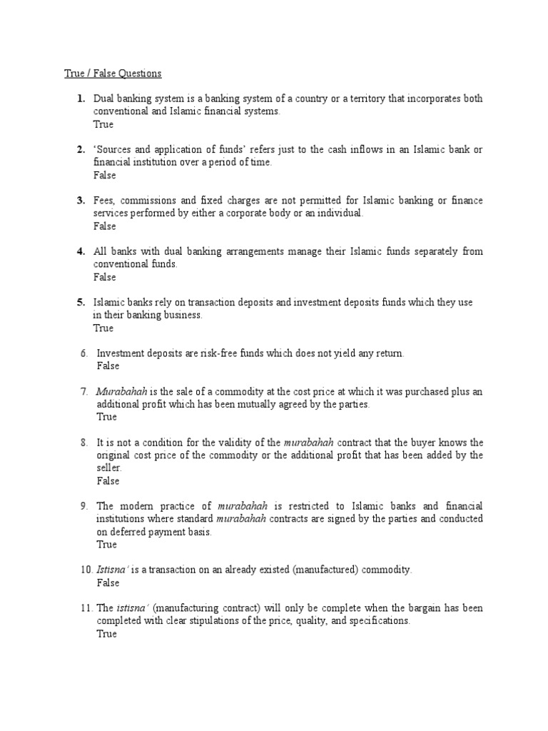An Analysis of True/False and Multiple Choice Questions Regarding