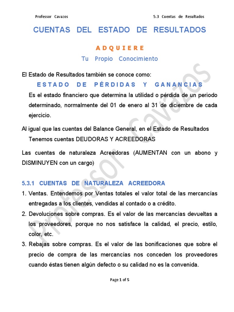 Cuentas del Estado de Resultados | PDF | Compartir (Finanzas) | Pagos