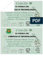 Convite - IV Feira de Ciência e Tecnologia - EEEP Olintho - 2022