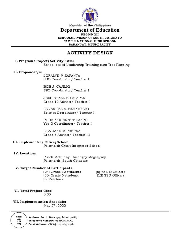 tree planting activity design | PDF | Meal | Lunch