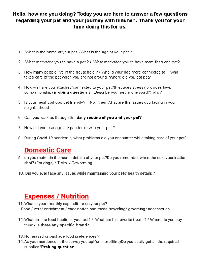 Interview Questionnaire PDF Pet Dogs