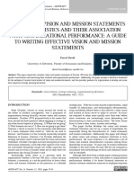 Analysis of Vision and Mission Statements Characteristics and Their Association With Organizational Performance: A Guide To Writing Effective Vision and Mission Statements