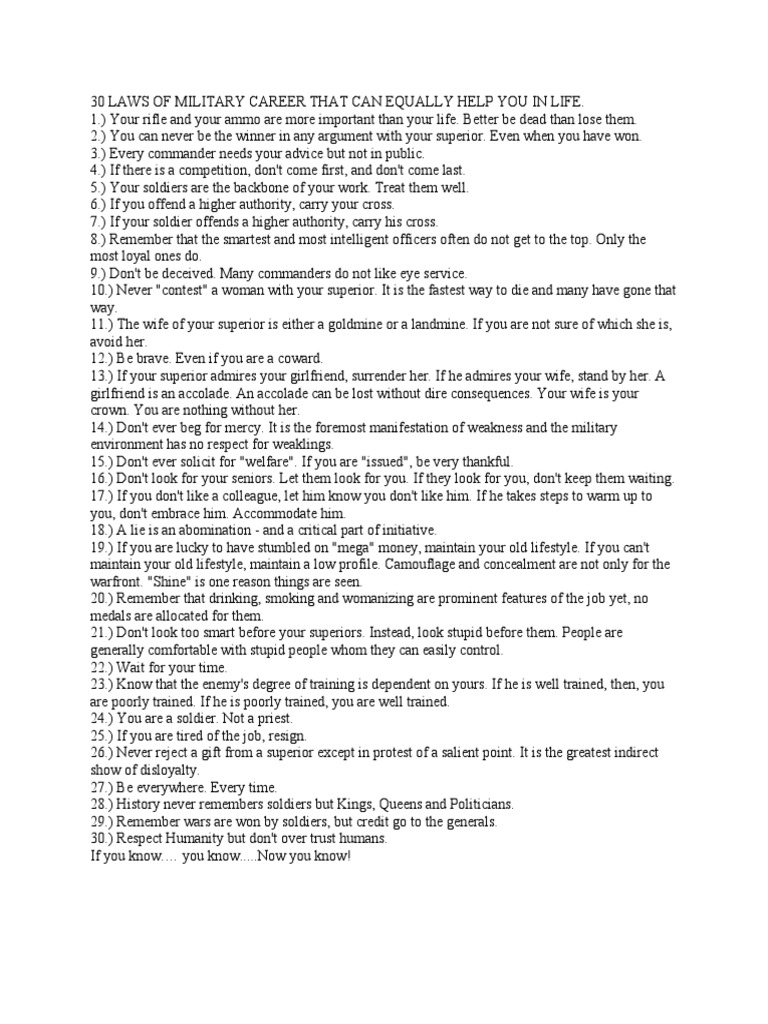 30 laws of military career that can equally help you in life pdf