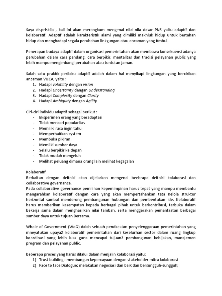 Adaptif dan Kolaboratif PNS dalam VUCA | PDF