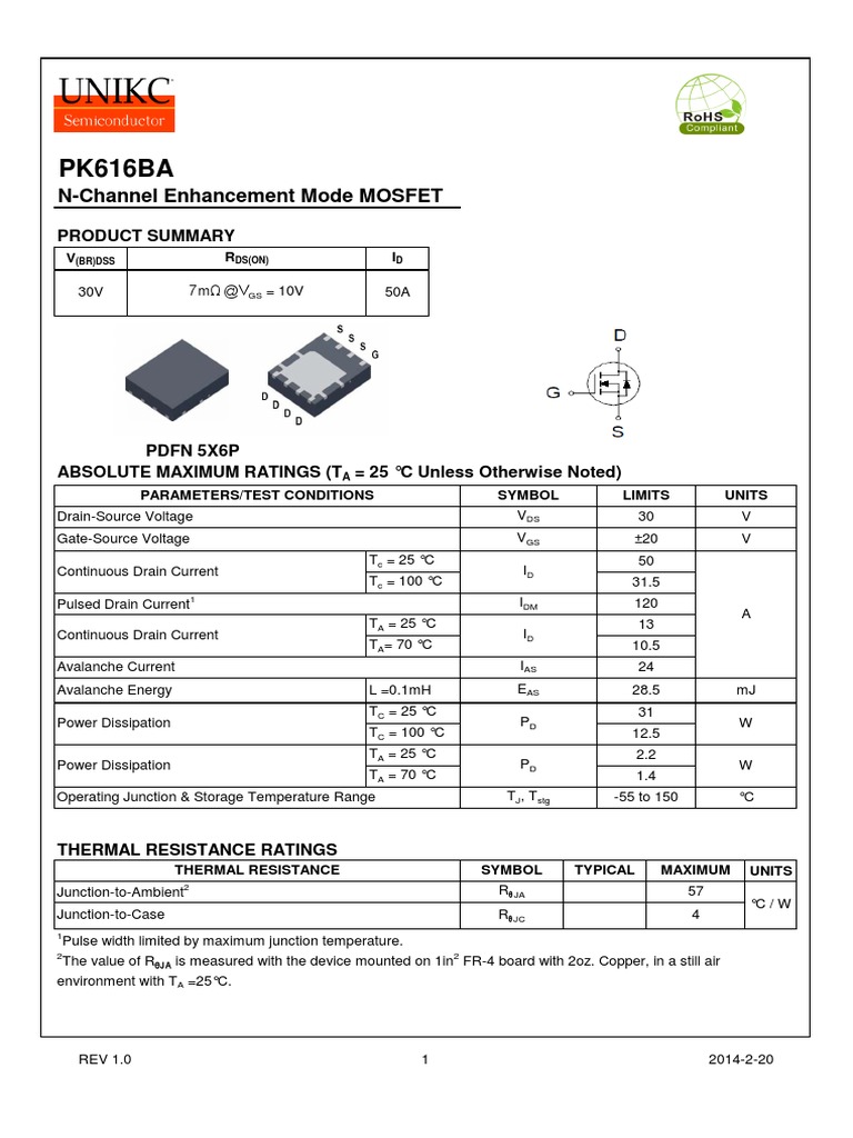 PK616BA: N-Channel Enhancement Mode MOSFET | PDF | Field Effect