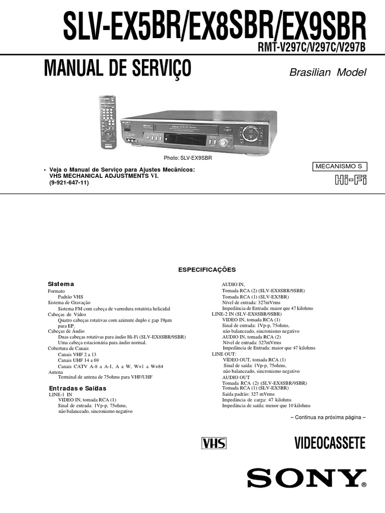 Sony SLV Ex5 SLV Ex8s SLV Ex9s | PDF | Videocassete | Televisão a cabo