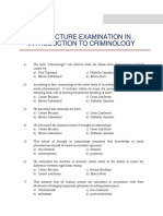 Pre-Lecture Examination in Introduction To Criminology
