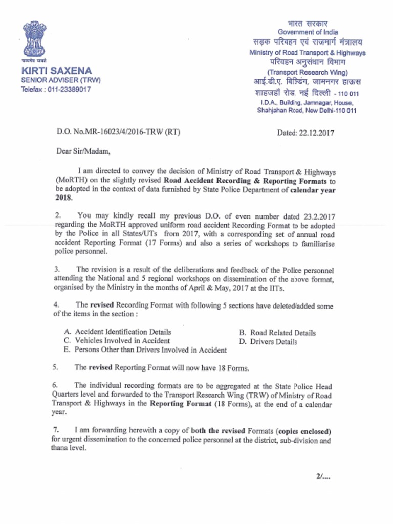 Revised Road Accidents Data Recording and Reporting Formats PDF