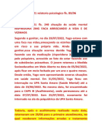 Relatório psicológico sobre saúde mental e uso de medicamentos