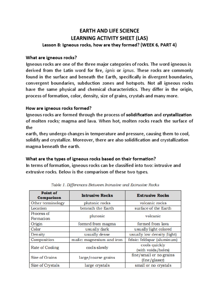 Igneous Rocks Formation Guide | PDF | Igneous Rock | Rock (Geology)