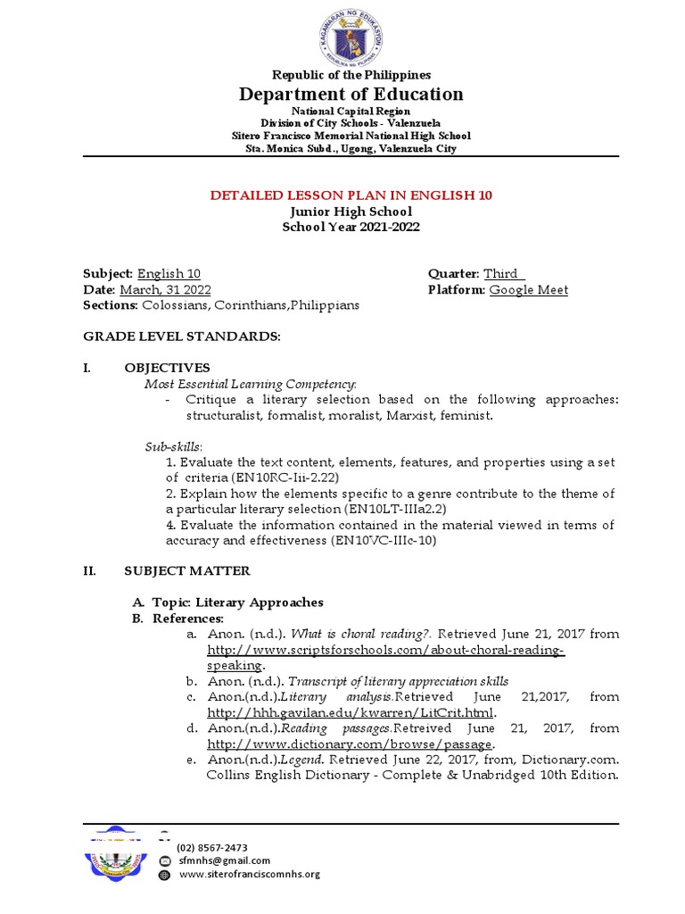 Department of Education: Detailed Lesson Plan in English 10 | PDF ...