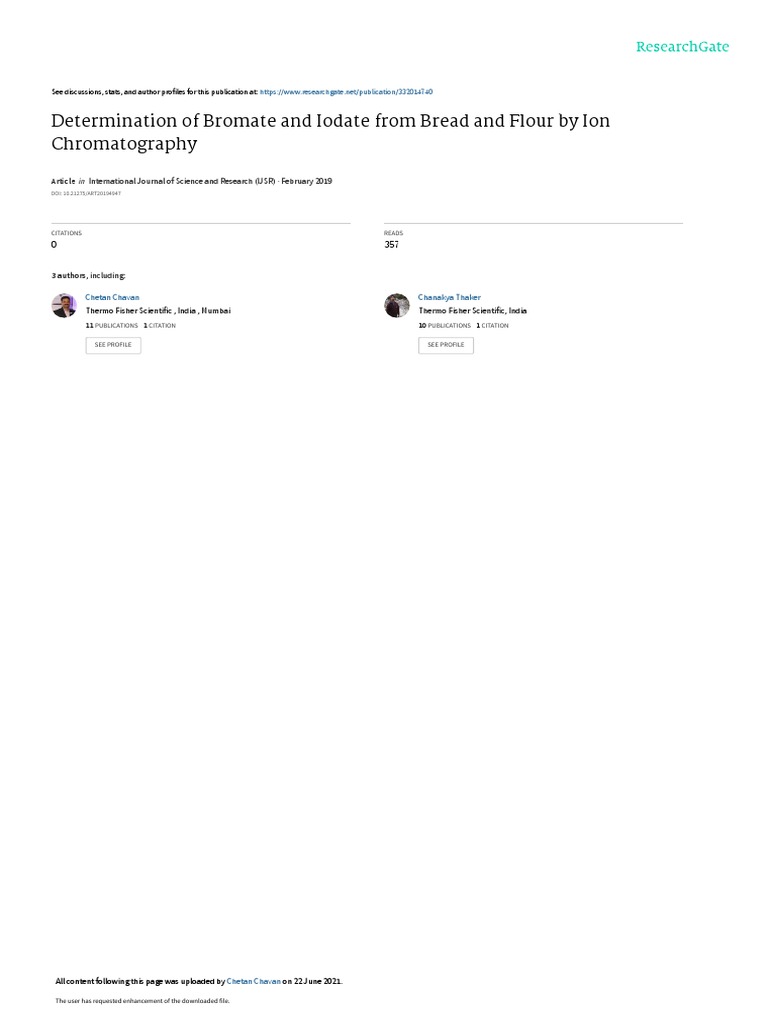 Determination of Bromate and Iodate From Bread and Flour by Ion Chromatography PDF Detection