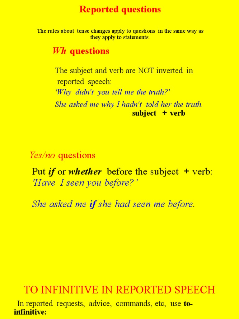 WH Questions: The Subject and V RB Are NOT Inverted in Reported Speech ...