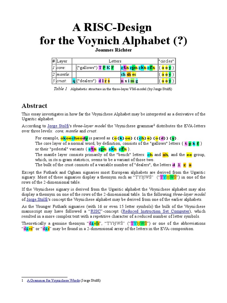 RISC Design for Voynich Alphabet Analysis | PDF | Runes | Writing
