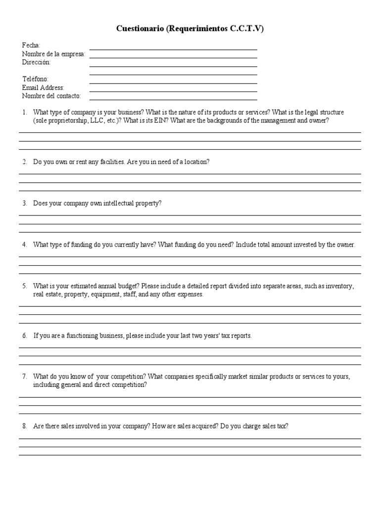 Business Plan Questionnaire PDF Copyright Sales